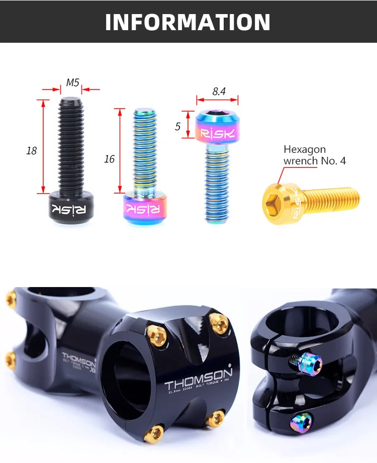 6 шт. M5* 16 мм Титан стволовых Болты для велосипеда МТВ Велосипедный вынос руля Шурупы фиксированной Болты велосипед Запчасти 3 цвета