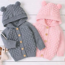 Детский свитер, кардиган для девочек на весну-осень, милый пуловер с капюшоном, Модная стильная куртка для малышей