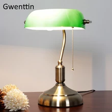 Винтажная настольная лампа из зеленого стекла, светодиодная бронзовая подставка, Светильники для спальни, прикроватная лампа, латунные осветительные приборы, домашний декор, светильник