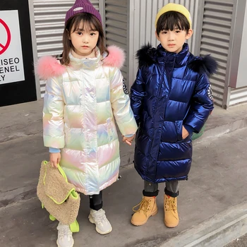 

Winter Jacket For Girl Fur Collar Thick Warm Coat Children Shiny Winter Jackets Kids Down Jacket For Boy Outerwear Teenage Parka