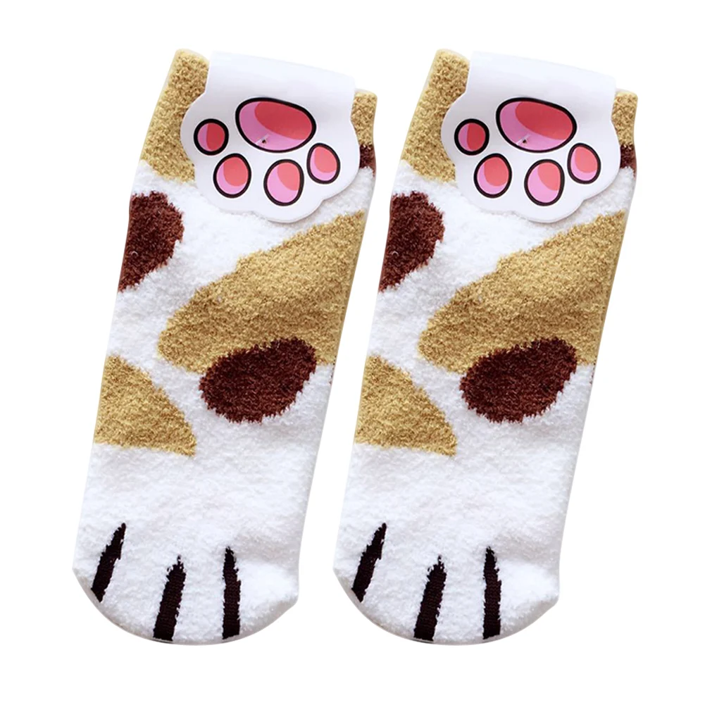 Милые Плюшевые Пушистые флисовые мягкие домашние носки-тапочки для женщин и девочек с когтями кошки; Сезон Зима; TY53