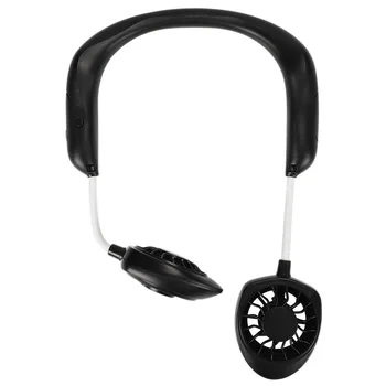 

-Black Portable Mini Double Head Fan Neckband Fan With Usb Rechargeable Air Cooler Travel Outdoor Office