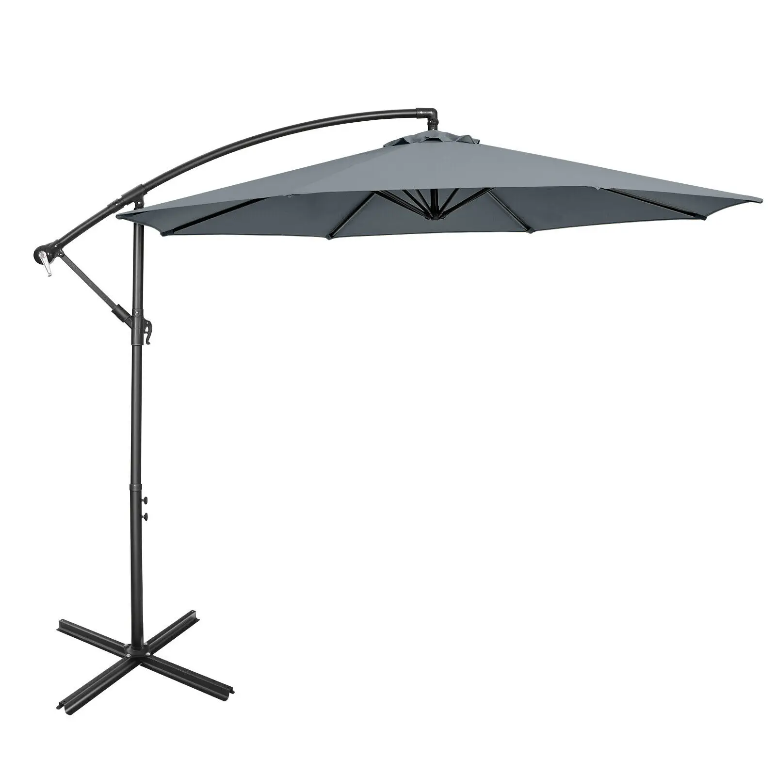 Patiojoy 10 Ft Patio Offset Umbrella W/8 Ribs Cross Base Tilt Grey