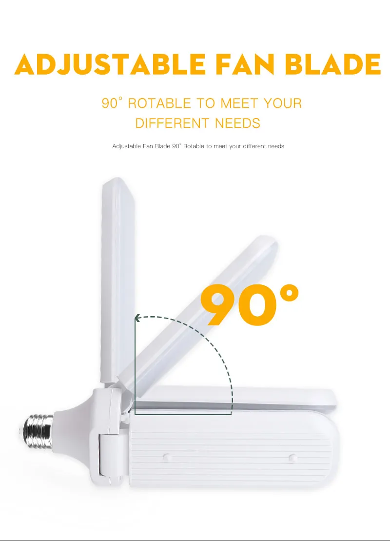 Креативная Светодиодная лампа E27, светодиодная лампа, потолочный вентилятор, лампада, светодиодный светильник, Регулируемый угол наклона, 220 В, складная лопасть вентилятора, Регулируемая лампа