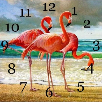 

5D DIY Diamond Painting Cross Stitch Wall Clock Flamingo Diamond Embroidery Full Round Bird Watch Mosaic Decoration LD477