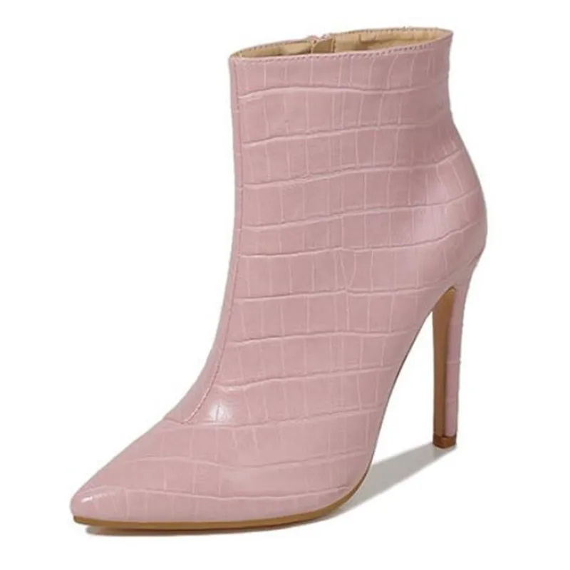 2023 New Luxury Women Pink Blue Boots Sexy Thin High Heels Fetish Stripper Booties Warm Fur Print Sweet Ankle Boots Pointy Shoes