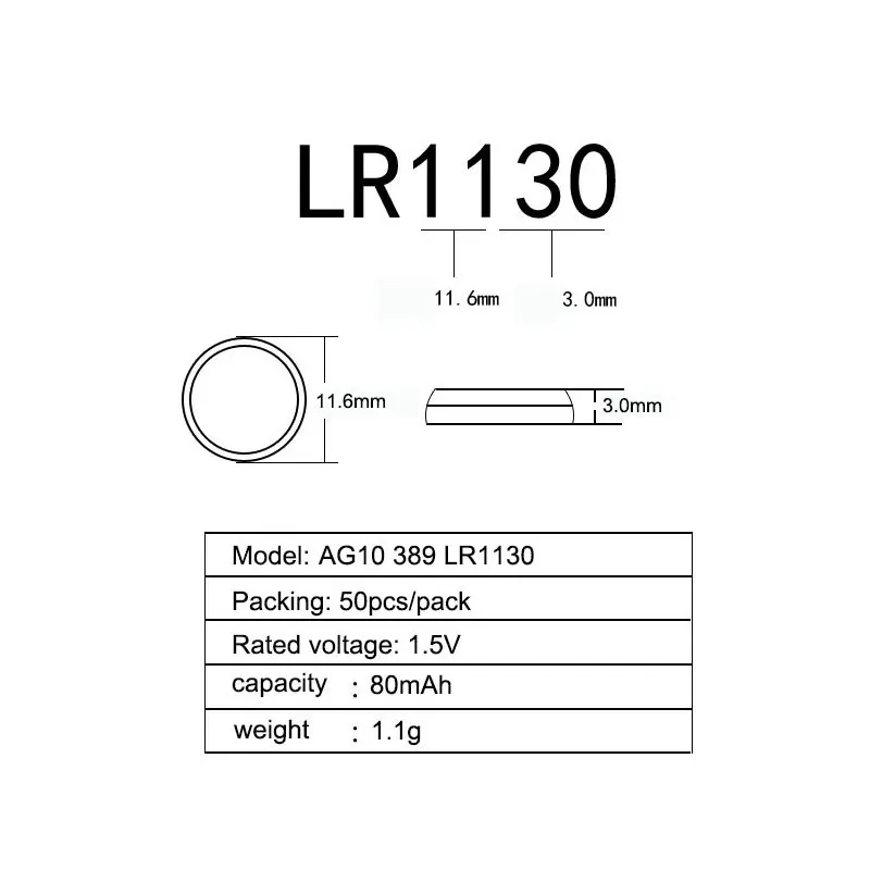 Дешевые 100 шт. AG10 LR1130 1130 SR1130 389A LR54 L1131 1,5 V Batteria батареи таблеточного типа Lr1130 MP3-плееры, игрушки, часы Батарея