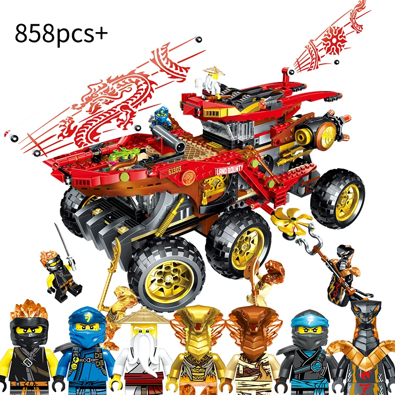 

New 858PCS Ninja Dragon Car compatible legoinglys ninjagoes Action Mini Set Figures Building Blocks Bricks Toys For Children