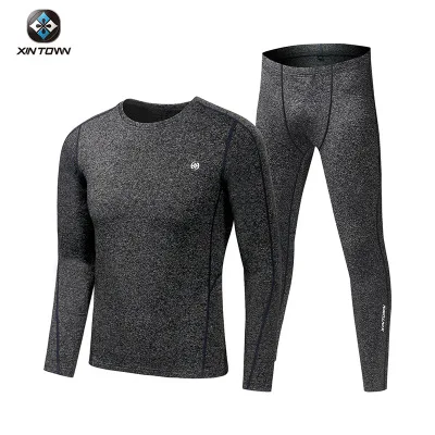 gray- male Зима-осень, термобелье для катания на лыжах, для велоспорта, с длинным рукавом, для фитнеса, костюм для мужчин и женщин, плотный флис, XINTOWN, пара теплых комплектов - Цвет: gray- male