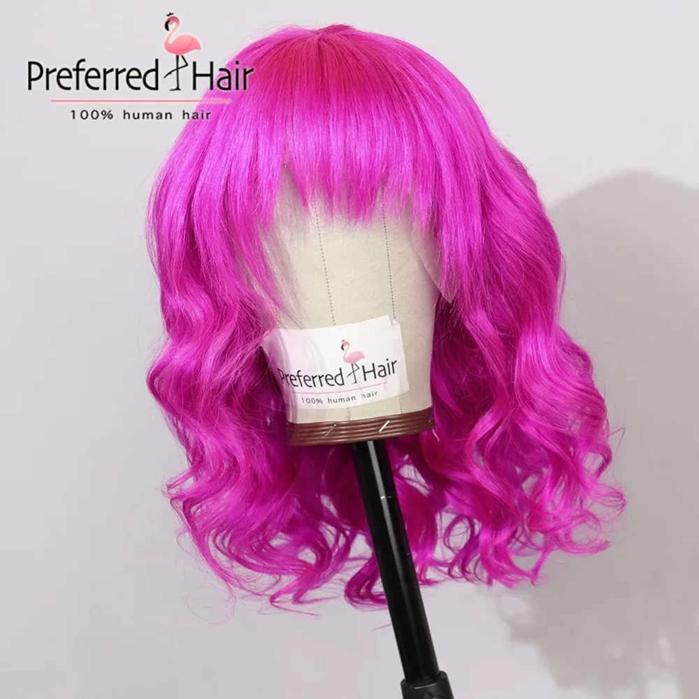 Preferred13x4 предварительно выщипанный кружевной парик Remy волнистые кружевные передние парики с челкой Бразильские короткие кружевные передние человеческие волосы парики для черных женщин