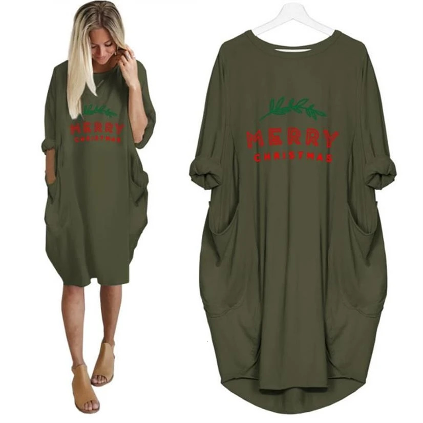 

New Fashion Pocket Merry Christmas Festival Letters Print Cotton T-Shirt For Women Female T-shirt Harajuku Top Plus Size 5XL