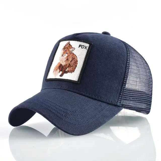 Fashion Animals Embroidery Baseball Caps Men Women Snapback Hip Hop Hat Summer Breathable Mesh Sun Gorras Unisex Streetwear Bone Blue Fox