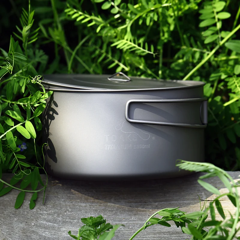 

TOAKS 1350ml Cookware Pot Ultralight Titanium Pot Outdoor Titanium Bowl Titanium Cup Folding Handle For Camping Travel