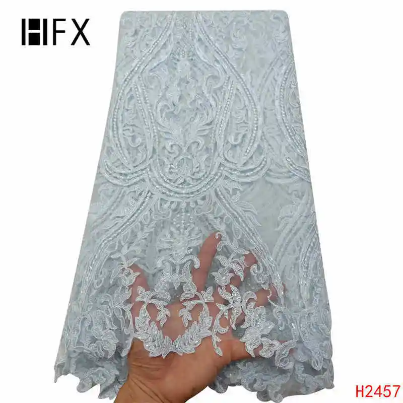 HFX африканская кружевная ткань, роскошное вышитое бисером платье ручной работы, Тюлевое кружево, свадебное платье, блестящее кружево X2457