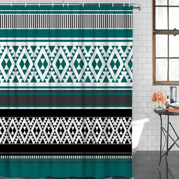 

Retro Native American Pattern Shower Curtain Waterproof Polyester With 12 Hooks