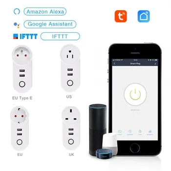 

Tuya Smart Socket WiFi Dual USB EU/UK/US Wireless Plug Smart Home Switch Power Sockets Work With Alexa Google Assistant