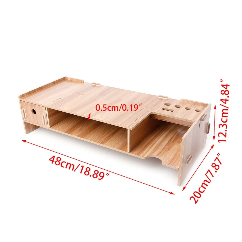 

Wooden Monitor Stand LED Computer Monitor Riser Desktop Organizer Display Rack Purplish White Black Wooden Color Optional