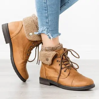 

2019 Plus velvet large size 42 43 women's shoes wool cuffed ankle boots front with low heel cotton comfort female snow boots