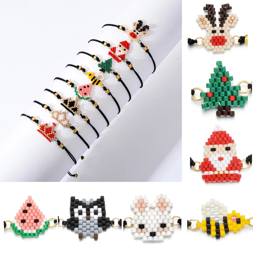 

Diy Woven Rope Miyuki Seed Beads Bracelet Boho Santa Claus Elk Bracelet Simple Handmade Friendship Bracelet for Women Gifts