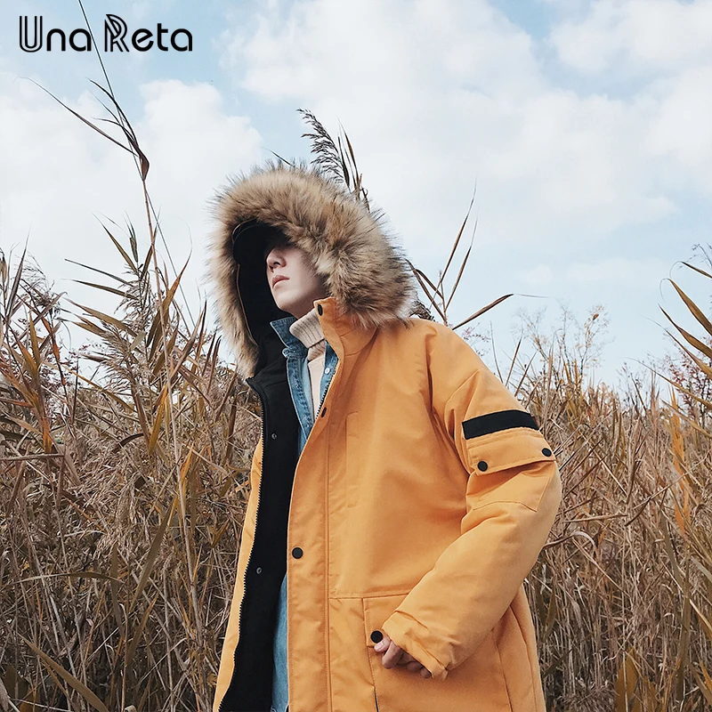 Una Reta/зимняя куртка, пальто для мужчин, Новое поступление, повседневные Длинные куртки с капюшоном для мужчин, s, хип-хоп, теплая парка с большим меховым воротником, пальто свободного кроя