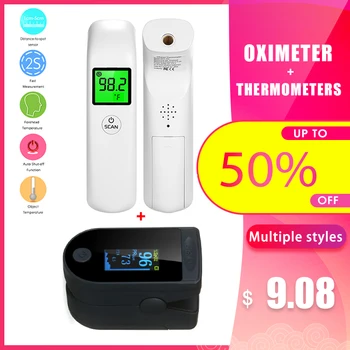 

Fingertip Pulse Oximeter SpO2 & PR Monitor Alarm Function Non Contact LCD Display +Thermometers Handheld