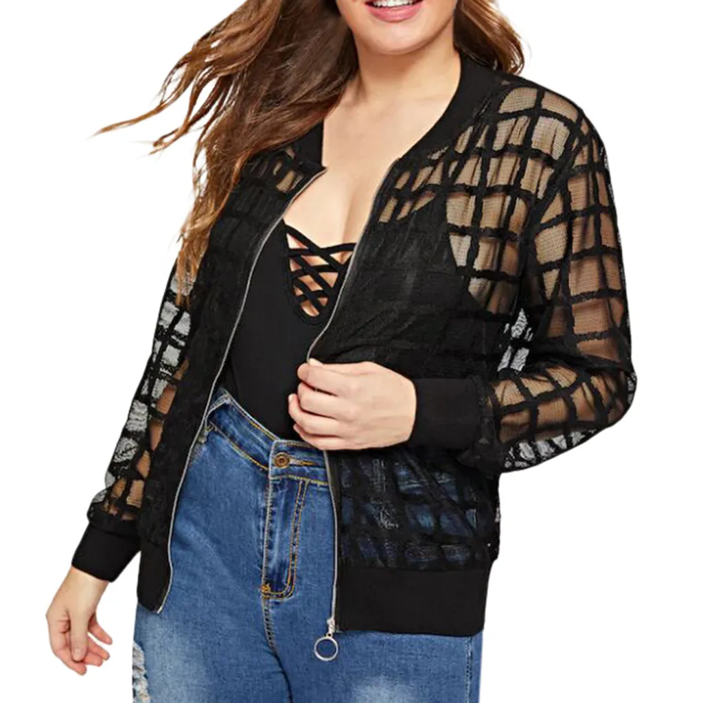 

Black Elegant Hollowed Out Lace Jacket Women 2019 Back Frayed Edge Detail Jackets Ladies Fringe Zip-up Lace Outwear#J30