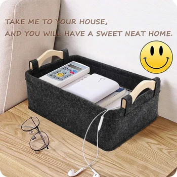 

Nordic Dark Gray Felt Cloth Desktop Storage Basket with Handles Simple Home Sundries Organizer Frame Seasoning Finishing Basket