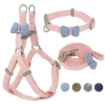 

Dog Harness Leash Collar Set Adjustable Soft Cute Bow Dog Harness for Small Medium Pet Collar Leash Outdoor Walking Pet Supplies