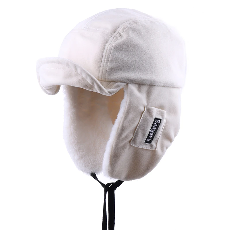 Зимняя куртка-бомбер Шапки Плюшевые Earflap русская ушанка с очки для мужчин женщин's Траппер Авиатор шлем летчика Искусственная кожа меха зимние шапки - Цвет: Biege