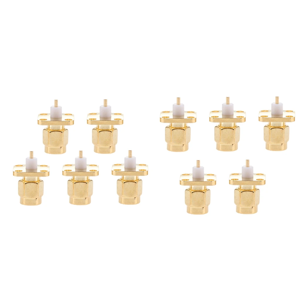 10-Pack SMA Male RF Coaxial Adapter 4 Holes Panel Mount Solder Post Plug Jack Connector