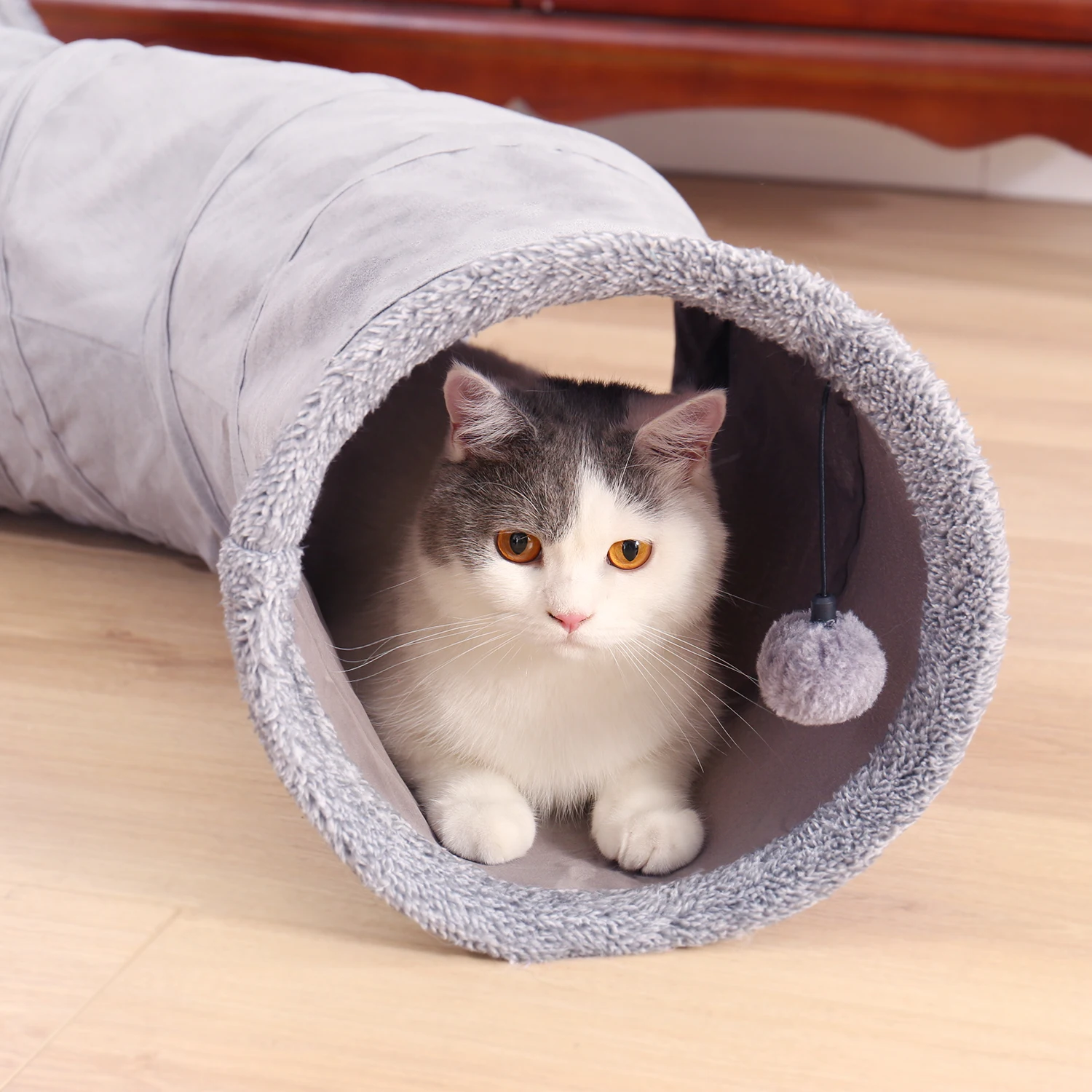 Suede Material Collapsible Cat Tunnel Kitten Play Tube for Large Cats Dogs Bunnies With Ball Fun Cat Toys