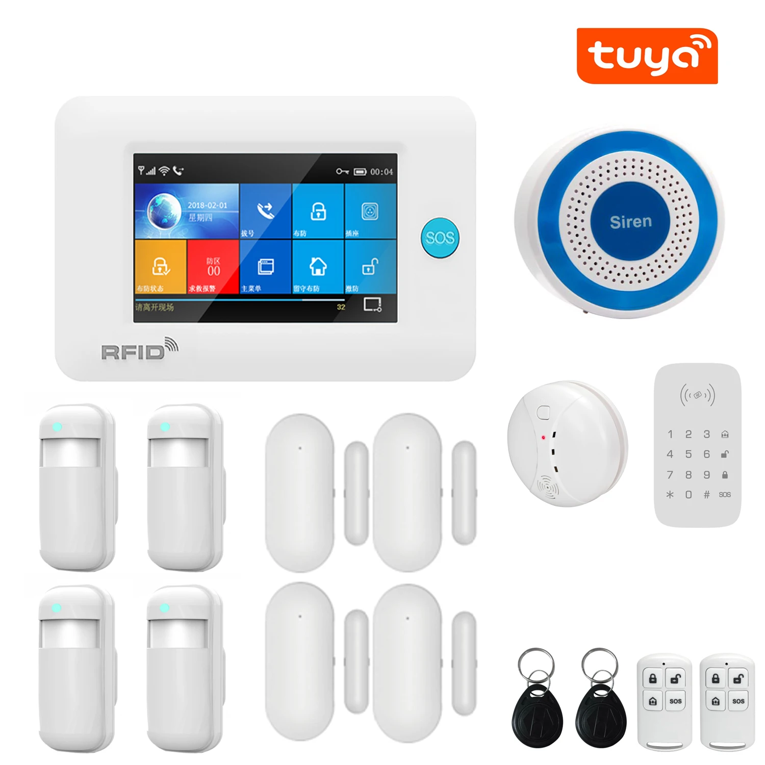 Full Touch Wireless Security Screen 2G GSM WiFi Smart Home Burglar Alarm System 