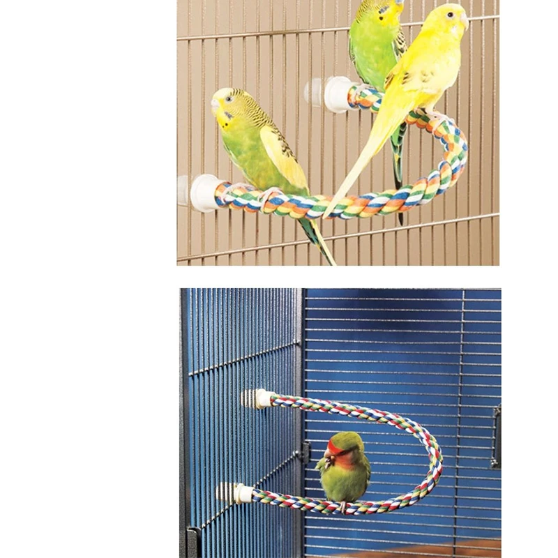 Parrot Bird Standing Toys Cotton Rope Colorful Toy Chew Perches Staion Bar For Bird Cage Cotton Rope Accessories Supplies
