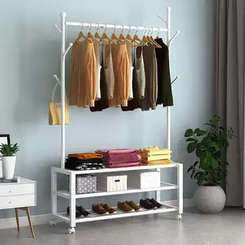 

Single Pole Drying Rack Floored Hanger Minimalist Clothes Drying Rod Indoor Balcony Clothing Rack Hanger Coat Stand With Wheels
