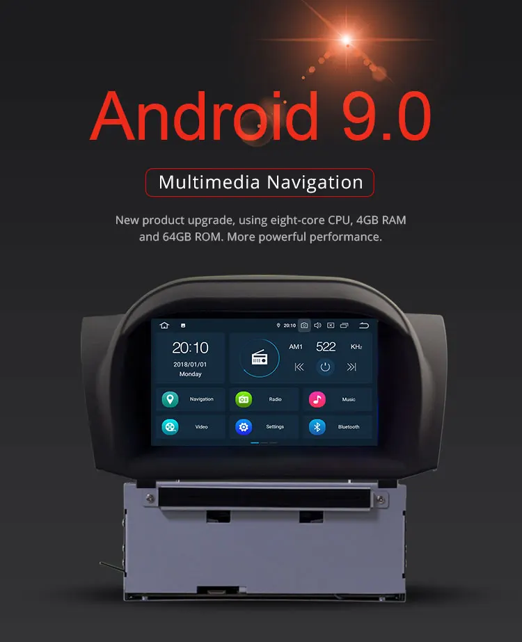 Clearance TOPBSNA Octa Cores Android 9.0 Car DVD Player For Ford Fiesta GPS Navigation 2 Din Car Radio Multimedia Wifi Stereo RDS headunit 1