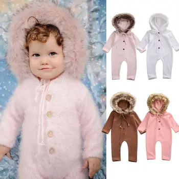 

Newborn Baby Girl Boy Winter Clothes Babies Hooded Fur Warm Romper Jumpsuit Knitted Outfits For 0-24M Baby Gir 2020 New