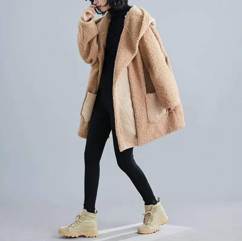 Зимнее длинное пальто из искусственного меха размера плюс, женское серое меховое пальто с капюшоном и плюшевым мишкой, женское повседневное пушистое теплое пальто, Manteau Femme