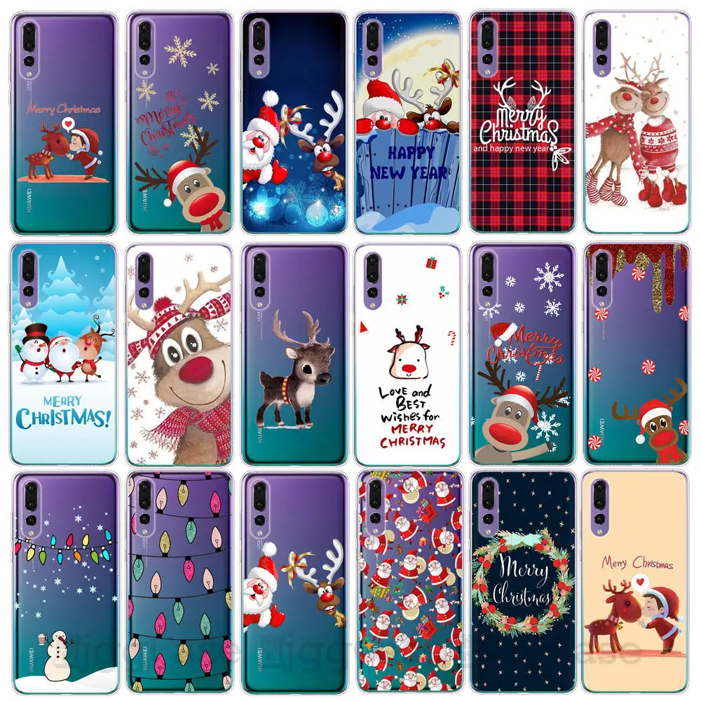 Мультяшный Рождественский чехол для huawei P20 P30 Lite Pro P9 P10 новогодний Санта-Клаус