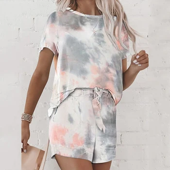 

Tie Dye Printed Short Pajamas Set 2020 Summer Short Sleeve Tops and Shorts Sleeping Set Fashion Homewear Nightwear Sleepwear