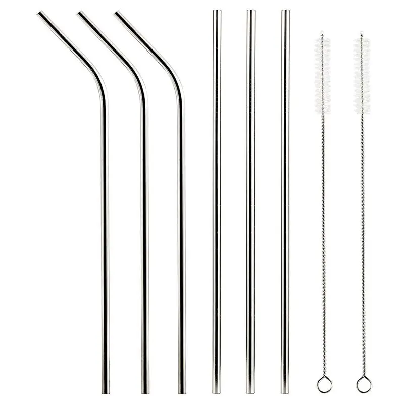 

Reusable steel straw 8 piece set dishwasher safety straw straight bend 10.5 inch with 2 cleaning brush hot drink juice smoothie