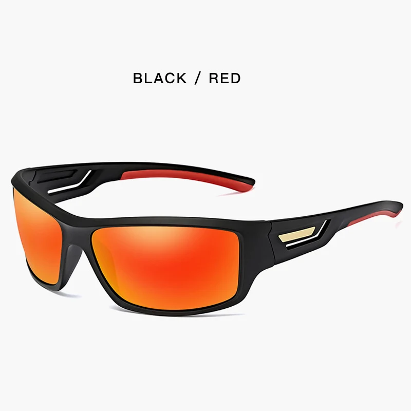 Black-red Модные ветрозащитные поляризационные солнцезащитные очки для мужчин, фирменный дизайн, мужские зеркальные солнцезащитные очки для путешествий, очки с защитой от ультрафиолета, мужские очки - Цвет линз: Black-red