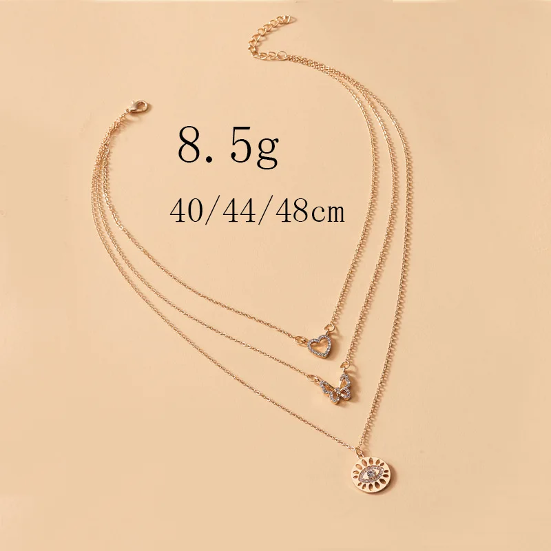 Fashion Three-layer Love Butterfly Necklace Demon Eye Crystal Necklace Female Red Wine Glass Pendant Necklace for Women Jewlery