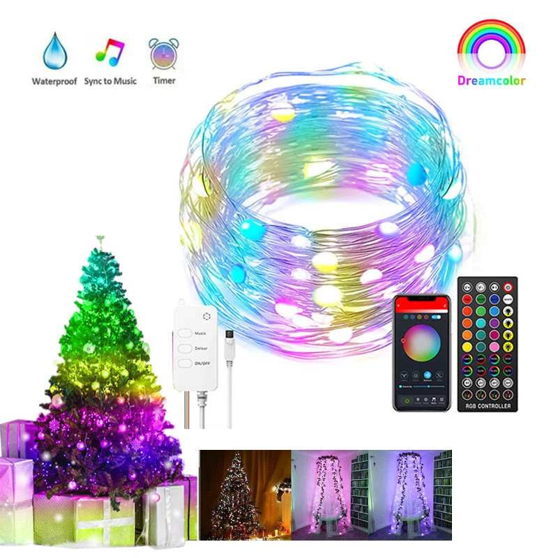 Tira de luces LED con WIFI, iluminación inteligente para de árbol de Navidad/cortina, Control por Bluetooth, cuatro modos de luz musicales|Cadena - AliExpress