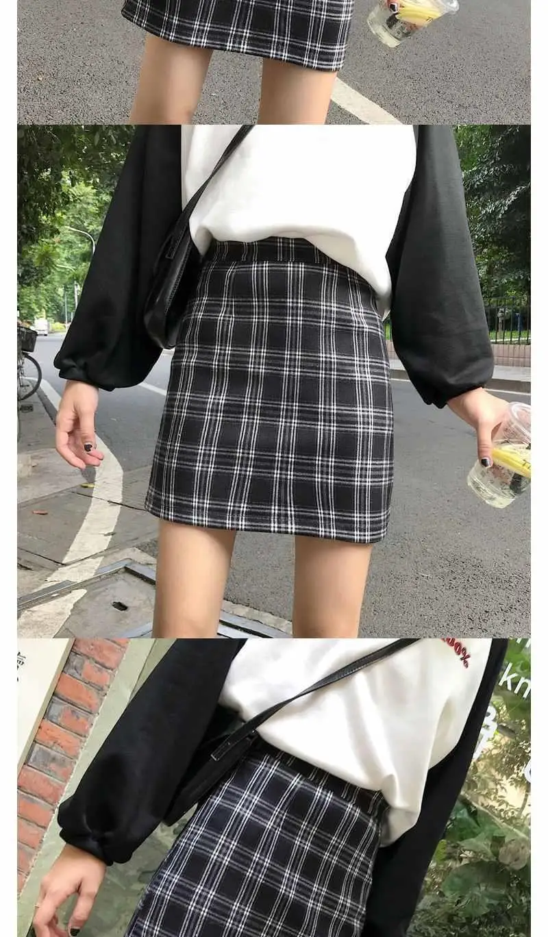 Стильная клетчатая материя юбки женские осень мода карандаш с высокой талией юбка Женская Сексуальная Мини Короткая юбка в клетку школьная