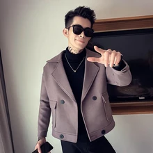 Осеннее и зимнее шерстяное пальто для мужчин, короткая куртка в Корейском стиле, Мужская шерстяная куртка, красная свободная Мужская куртка