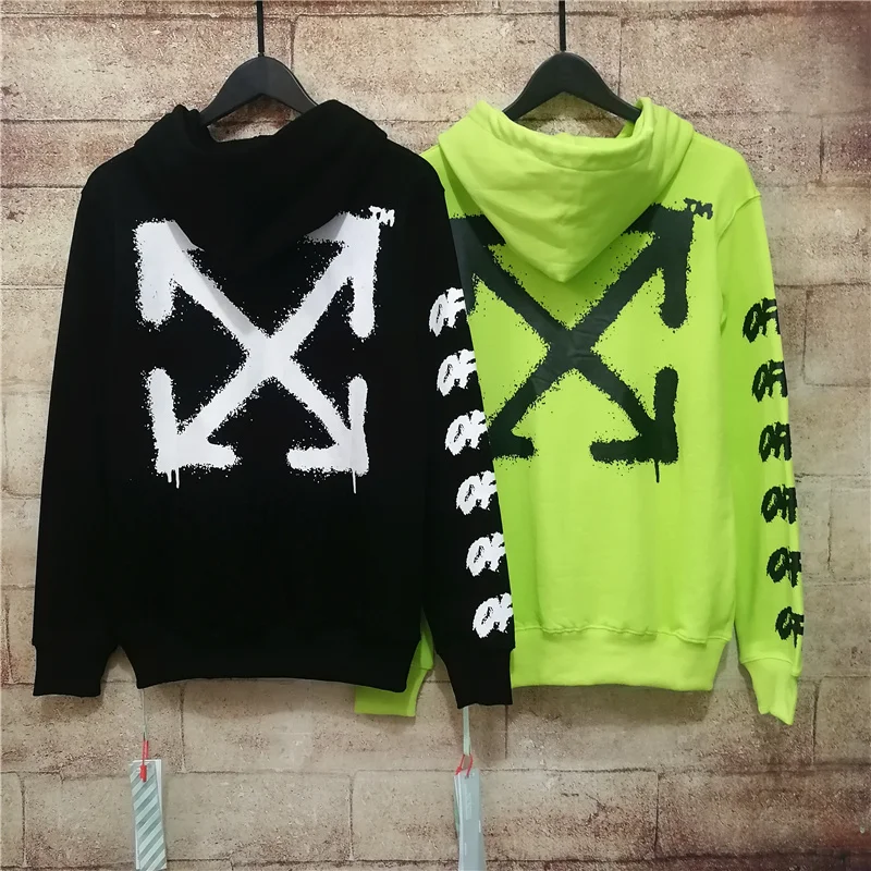 Высокое Качество OFF-WHITE 19SS OW splash ink graffiti cross arrow печать мужская пара толстовка с капюшоном