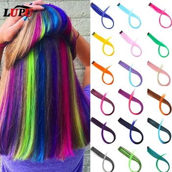 

LUPU Colorful Hair Clips Synthetic Hair Extensions 24" Long Straight Heat Resistsnt One Pieces One Clip In Rainbow Hair