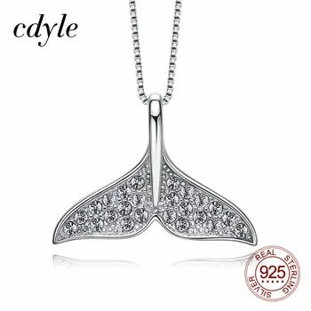 

Cdyle Simple 925 Sterling Silver Chain Necklace Paved Crystal Mermaid Tail Pendant Necklace for Girl's Birthday Gift Jewelry