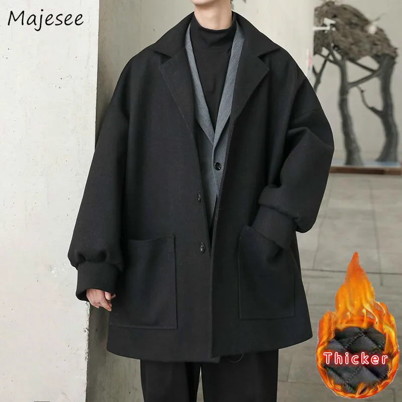 Woolen Coat Men Clothes Plus Size Winter Casual Long Wool Mens Korean Style Students Loose Thickening Outwear High-end Overcoat Woolen Coat Men Clothes Plus Size Winter Casual Long Wool Mens Korean Style Students Loose Thickening Outwear High-end Overcoat