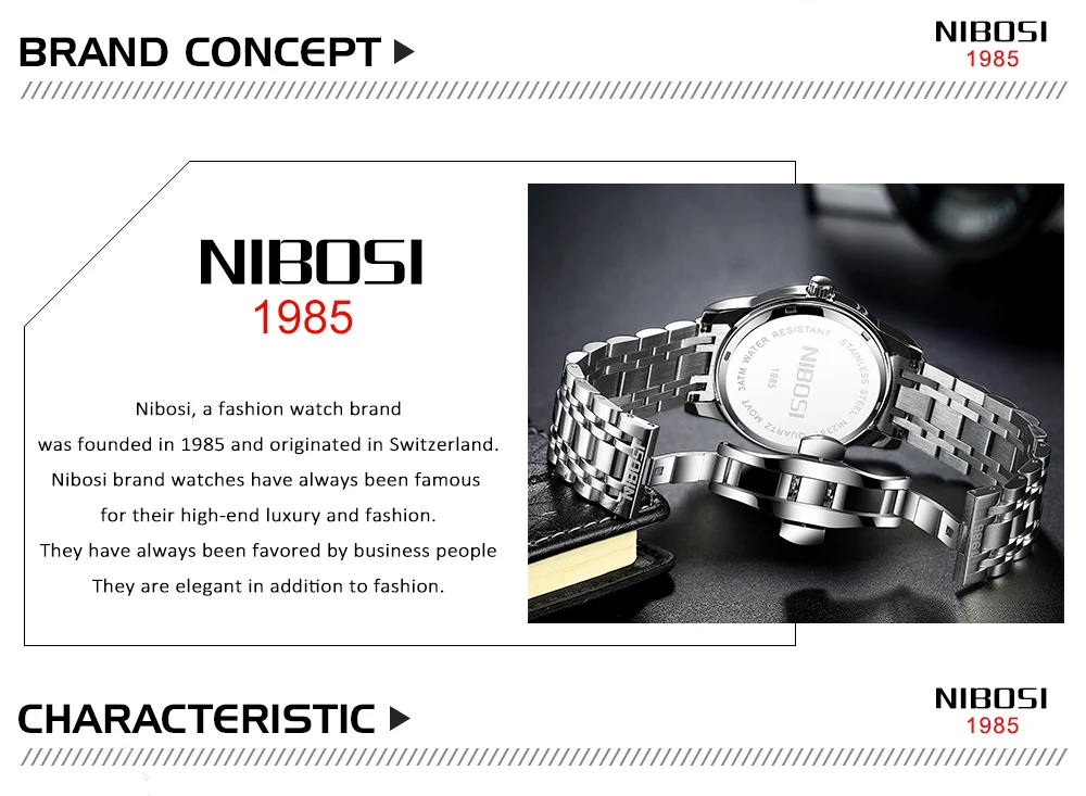 Relogio Masculino NIBOSI Brand Design Men Watch Waterproof Stainless Steel Sports Quartz Watches For Men Relojes Para Hombre